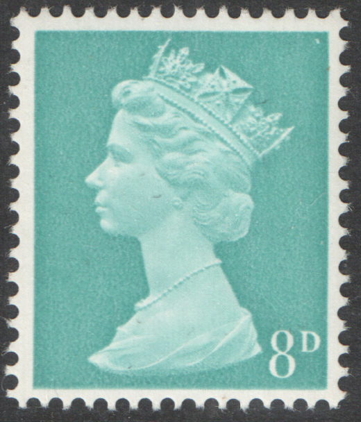 (image for) 1969 8d Duck Egg Blue Cylinder 3 No Dot Pre-Decimal Machin Block of 6